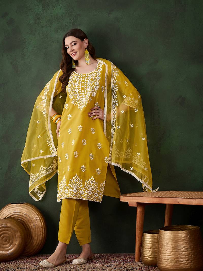 Women's mustard roman silk kurta set