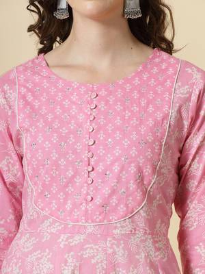 pink pure cotton anarkali piping kurta dupatta pant set 4
