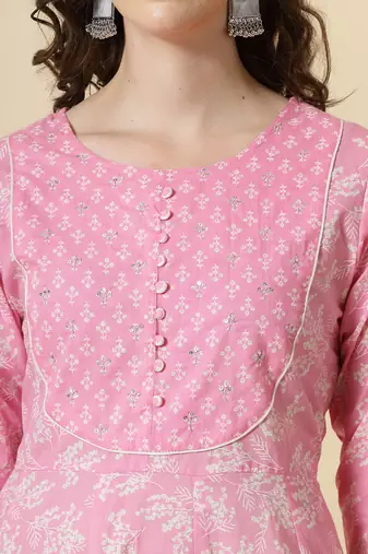 pink pure cotton anarkali piping kurta dupatta pant set
