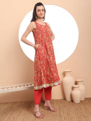  red cotton sleeveless anarkali kurta dupatta set 5