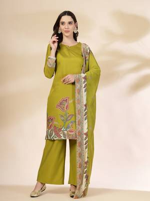  green silk straight kurta with palazzo dupatta set 1