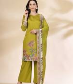  green silk straight kurta with palazzo dupatta set