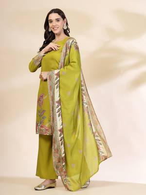  green silk straight kurta with palazzo dupatta set 2