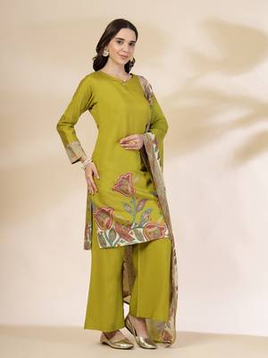  green silk straight kurta with palazzo dupatta set 5