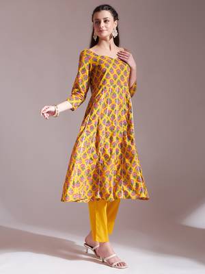 mustard cotton gotta work kurta set with pant & dupatta 5