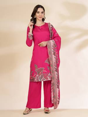  pink silk straight kurta with palazzo dupatta set 1