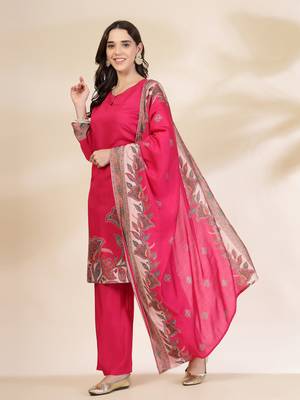  pink silk straight kurta with palazzo dupatta set 2