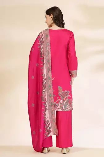  pink silk straight kurta with palazzo dupatta set