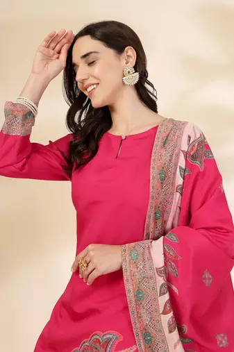  pink silk straight kurta with palazzo dupatta set
