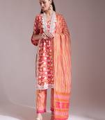 pure cotton pink kurta dupatta set with lace detailing
