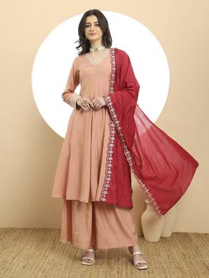 silk peach anarkali kurta dupatta palazzo set 1