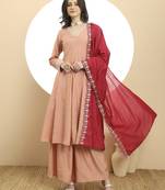 silk peach anarkali kurta dupatta palazzo set