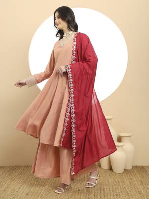 silk peach anarkali kurta dupatta palazzo set 2