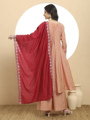 silk peach anarkali kurta dupatta palazzo set 3