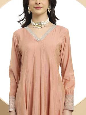 silk peach anarkali kurta dupatta palazzo set 4