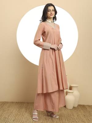 silk peach anarkali kurta dupatta palazzo set 5