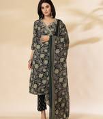 green cotton straight kurta dupatta set