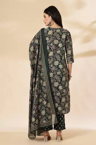 green cotton straight kurta dupatta set