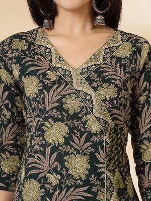 green cotton straight kurta dupatta set 4