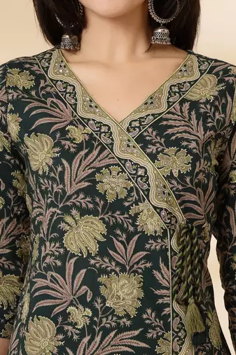 green cotton straight kurta dupatta set