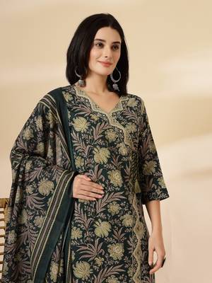 green cotton straight kurta dupatta set 5