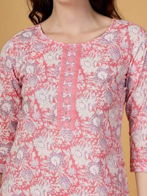 pink floral print straight kurta trouser dupatta set 4