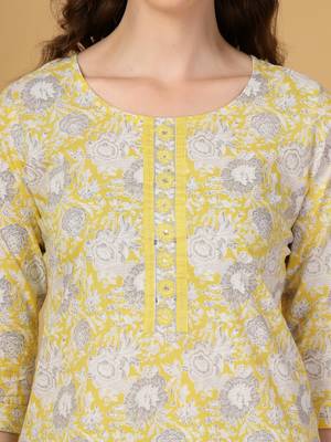 yellow floral print straight kurta trouser dupatta set 4