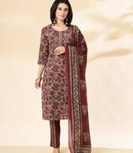 maroon pure cotton straight kurta dupatta set