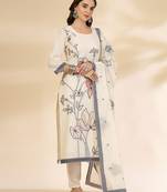 off-white handloom cotton jacquard kurta set with pant & dupatta