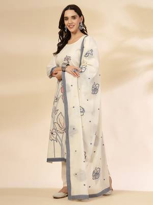 off-white handloom cotton jacquard kurta set with pant & dupatta 2