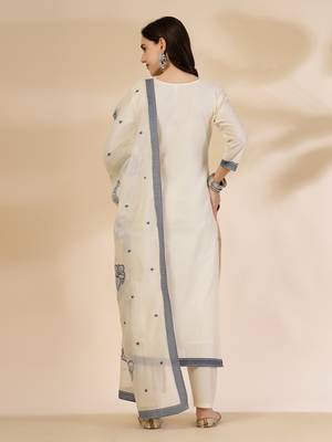 off-white handloom cotton jacquard kurta set with pant & dupatta 3