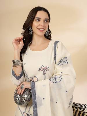 off-white handloom cotton jacquard kurta set with pant & dupatta 5