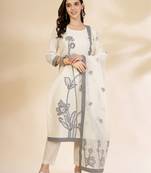 off-white handloom cotton jacquard sequins work kurta dupatta pant set