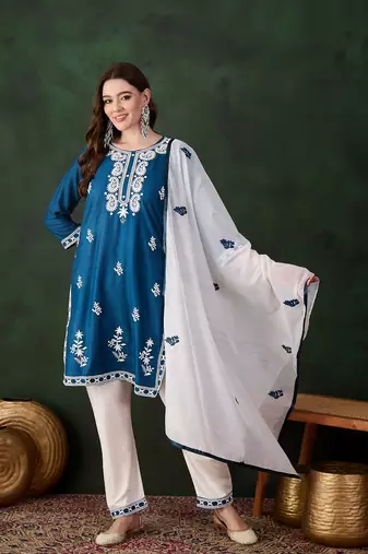 Women's teal rayon cotton kurta set