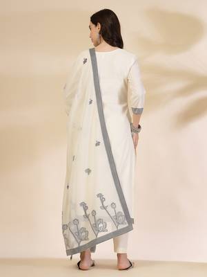 off-white handloom cotton jacquard sequins work kurta dupatta pant set 3