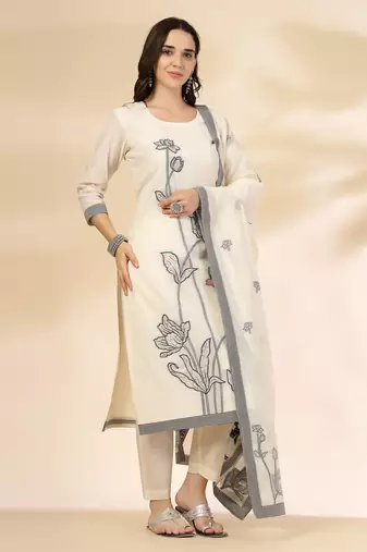 off-white handloom cotton jacquard sequins work kurta dupatta pant set