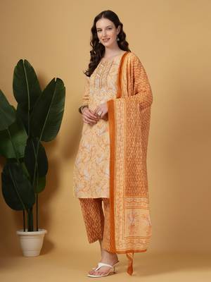 peach pure cotton kurta dupatta pant set 2