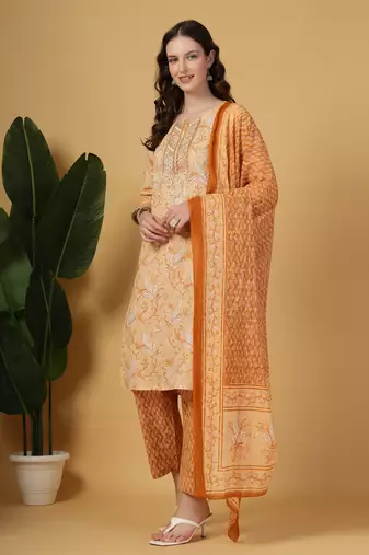 peach pure cotton kurta dupatta pant set