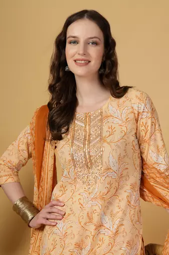 peach pure cotton kurta dupatta pant set