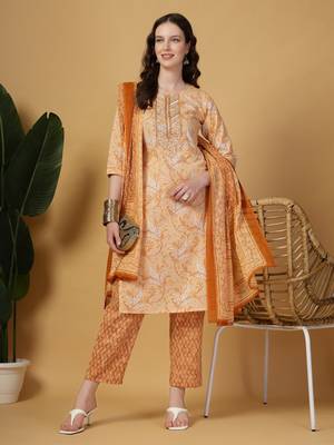 peach pure cotton kurta dupatta pant set 5