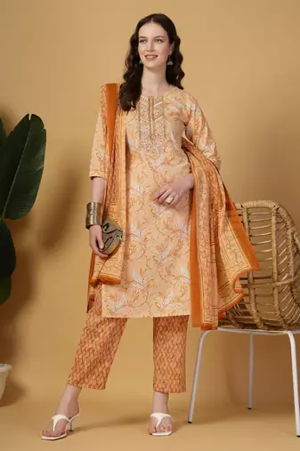 peach pure cotton kurta dupatta pant set
