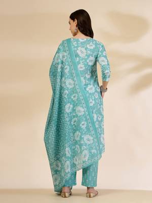 blue embroidered straight kurta trouser and dupatta set 3