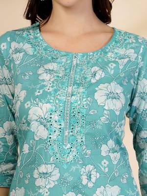 blue embroidered straight kurta trouser and dupatta set 4