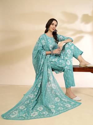 blue embroidered straight kurta trouser and dupatta set 5