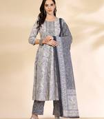 grey pure cotton anarkali dupatta pant set
