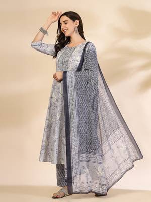 grey pure cotton anarkali dupatta pant set 2