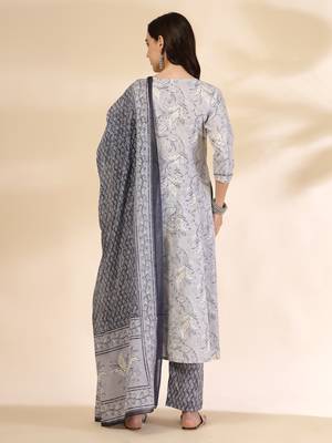 grey pure cotton anarkali dupatta pant set 3
