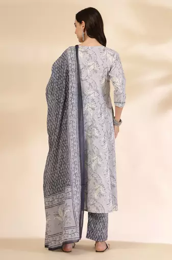 grey pure cotton anarkali dupatta pant set