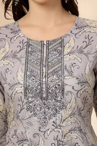 grey pure cotton anarkali dupatta pant set
