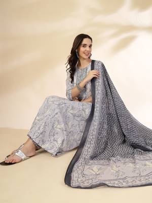 grey pure cotton anarkali dupatta pant set 5